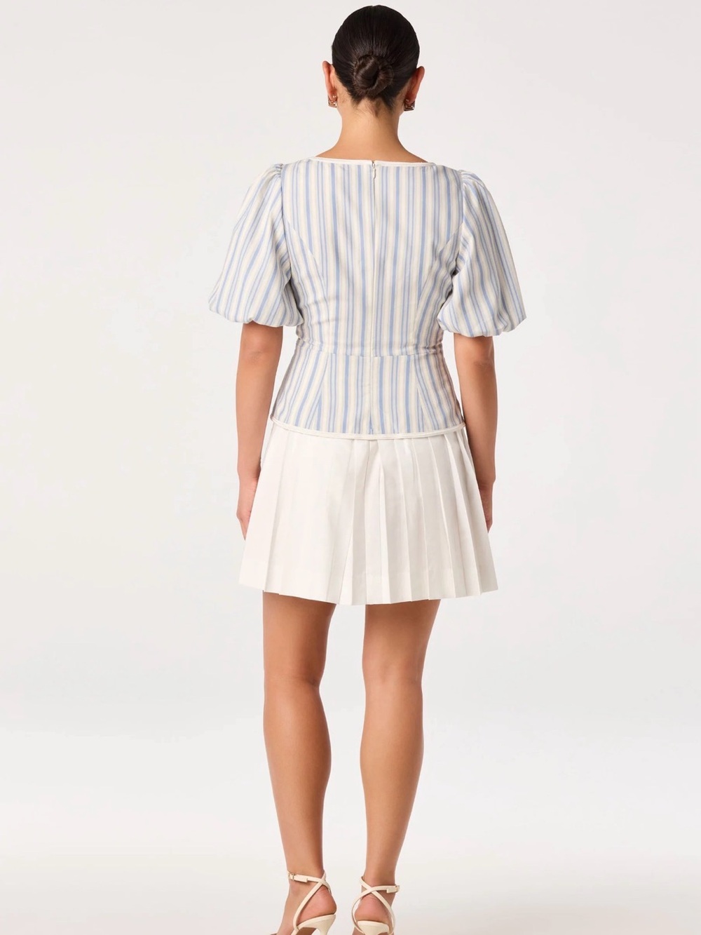 ASTR the label Brigitta Striped Puff Sleeve Mini Dress - L - Picture 2 of 4